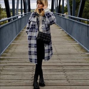 H&M Shacket Jacket plaid shirt Coat Blue Gray